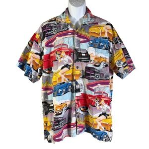 High Seas Trading Co Hot Rod Shirt Mens 2XL Multicolor Excellent Pinup Car Print
